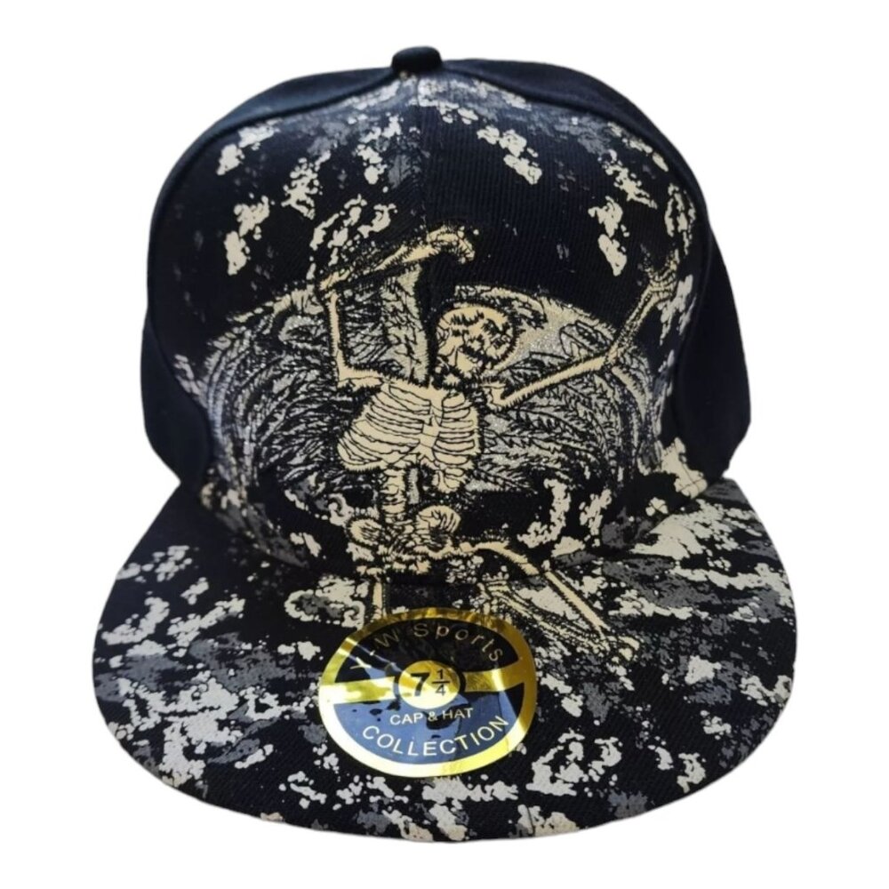 Y/W Sports Skeleton All Over Print Snapback Cap 7 1/4 Black & Gray